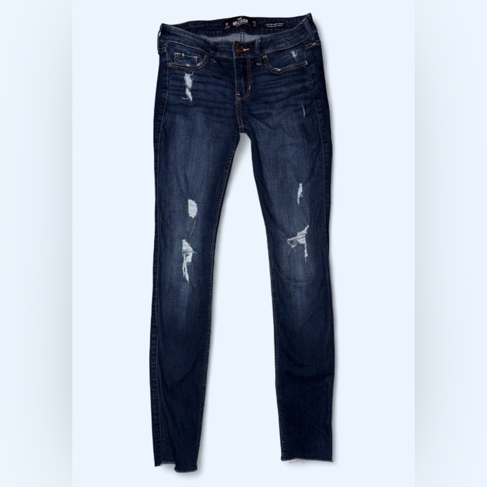 Hollister Low Rise Skinny Jeans Size 1R W25 L30 Distressed Stretch Dark Wash